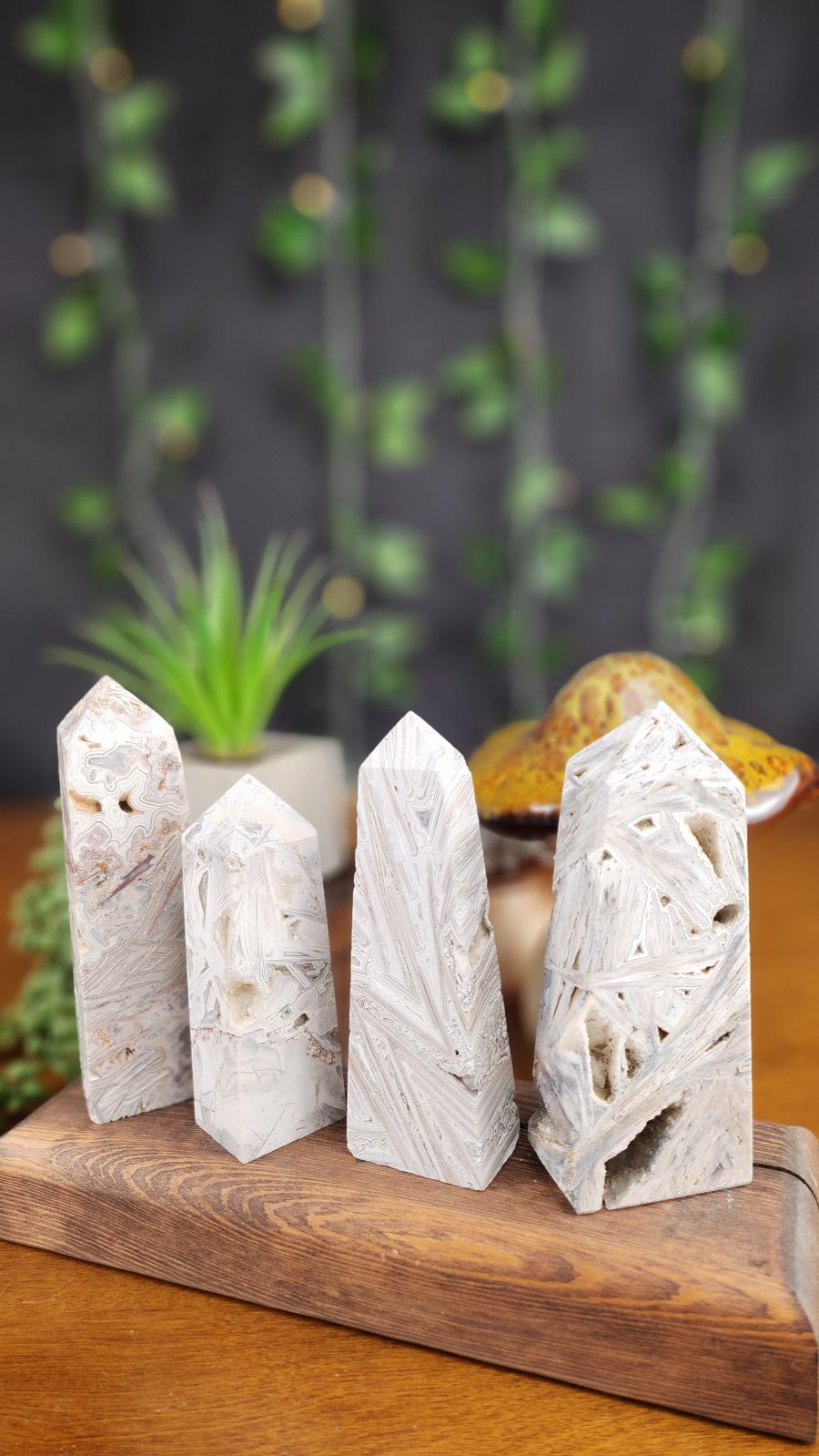 White Lace Agate Large Towers crystals for sale at Hazel-Jayne